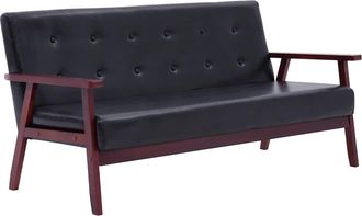 vidaXL Sof&aacute; De 3 Plazas Cuero Sint&eacute;tico Negro Vidaxl