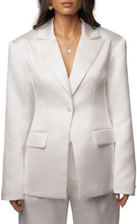 JLUXLABEL Victoria Satin Blazer in White at Nordstrom, Size Medium