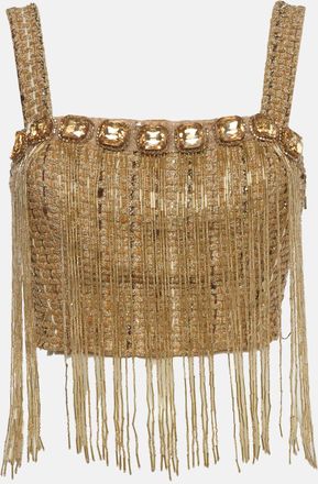 Elisabetta Franchi Gold Tweed Sequin Embroidered Strappy Top