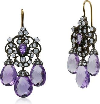 Fred Leighton Amethyst & Diamond 3-Drop Chandelier Earrings in Gold at Nordstrom