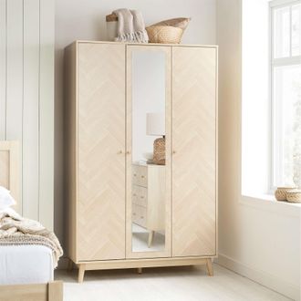 Birlea 3 Door Oak Brown Wooden Wardrobe With Mirror Herringford in Light Oak