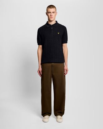Lyle & Scott Linen Blend Short Sleeve Mens Knitted Polo in Dark Grey Cotton - Size X-Large