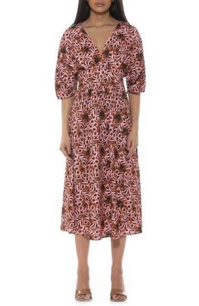 Alexia Admor August Draped Sleeve Fit & Flare Midi Dress in Brown Floral at Nordstrom Rack, Size 10