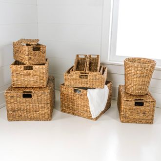 Jonathan Y Designs Traditional Assorted Hand-Woven Hyacinth/Iron Baskets, Natural (Set of 10)