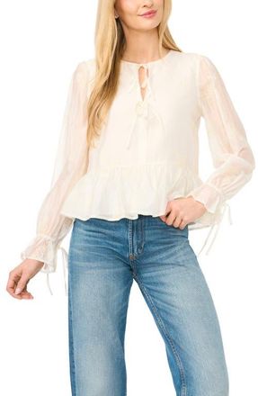 CeCe by Cynthia Steffe Floral Embroidered Ruffle Peplum Top in New Ivory at Nordstrom, Size X-Large