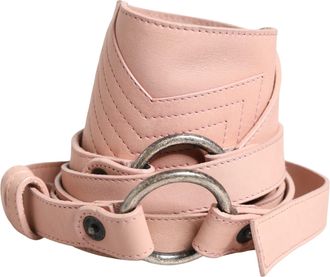 Costume National Leather Wide Waist Round Buckle Womens Belt (Pre-Owned)