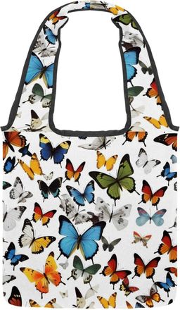 Generic Colorful Butterfly Reversible Canvas Shoulder Tote - Double-Sided Print, 12oz Cotton, 27cm Drop, Fold-Flat Bag for Travel, Shopping, Street Outings