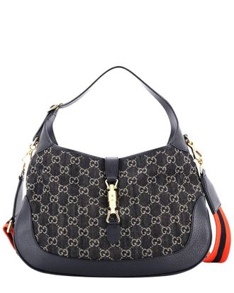 Gucci Black Gg Print Denim Canvas Jackie 1961 Hobo, Never Carried (Authentic Pre-Loved)
