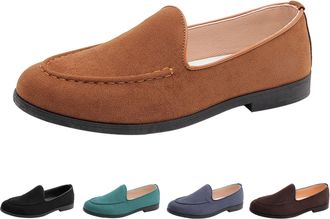 Generic Moccasin Slippers for Men, Classic Flat Rubber Sole Loafers Slip On, Non-Slip, Casual, Lightweight, Comfortable, Hiking Shoes, Low Heel Walking Shoes 