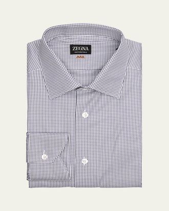 Ermenegildo Zegna Mens Centoventimila Cotton Micro-Check Dress Shirt