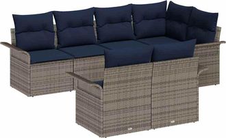 vidaXL Conjunto De Sof&aacute; De Jard&iacute;n 7 Uds. Gris Rat&aacute;n Sint&eacute;tico Vidaxl