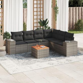 vidaXL Vidaxl - Set De Sof&aacute;s De Jard&iacute;n 7 Piezas Con Cojines Rat&aacute;n Pe Gris