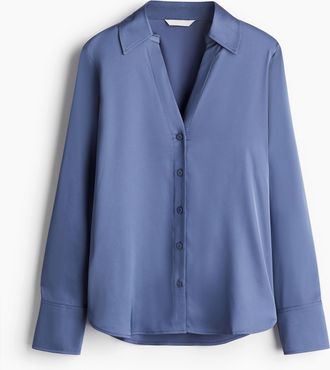 H&M Bluse mit V-Ausschnitt - Mattblau