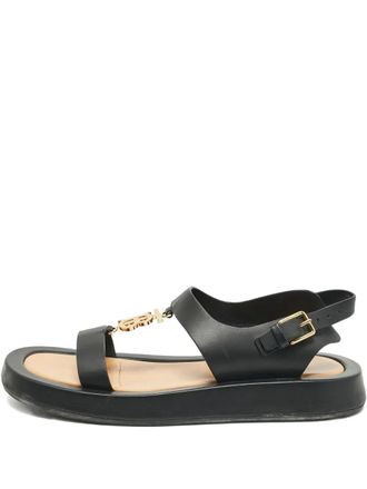Burberry leather logo slingback sandals - Black