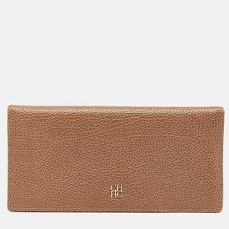 Carolina Herrera Beige Leather Long Bifold Wallet