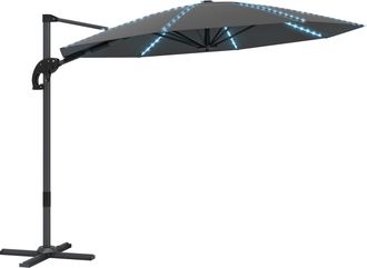 OUTSUNNY 3(m) Garden Parasol w/ Lights - Crank Handle & Cross Base - Grey | TJ Hughes