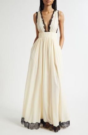 Ulla Johnson Maguerite Lace Trim Silk Gown in Creme at Nordstrom Rack, Size 0