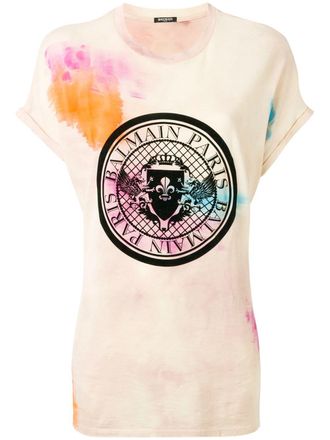 Balmain tie-dye medallion T-shirt - women - Cotton - 38 - Neutrals