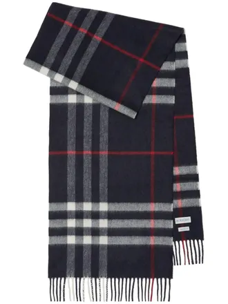 Burberry Check fringed cashmere scarf - unisex - Cashmere - OS - Blue