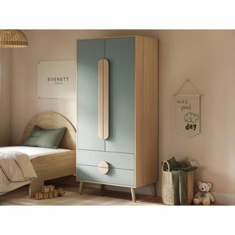 Flair Noah 2 Door Wardrobe with 2 Drawers Oak in Green