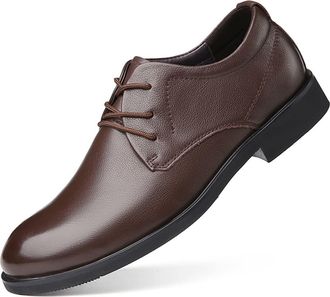 Generic Formal Shoes for Men Lace Up Round Burnished Toe Derby Shoes Leather Slip Resistant Low Top Non Slip Party(Brown,8.5 UK)