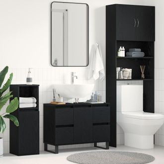 Berkfield Home Bathroom Sink Cabinet Black Oak 80x33x60 cm Engineered Wood | Size: 80 x 33 x 60 cm