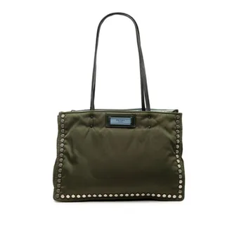 Prada Green Khaki Nylon Leather Shoulder Bag Tote Bag (Pre-Owned)