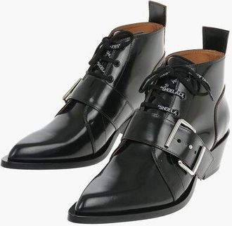 Off-white Leather Western Ankle Boots BRUSH OFF With Strap And Buckle size 41