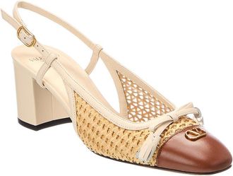 Valentino Vlogo Signature Leather & Raffia Slingback Pump