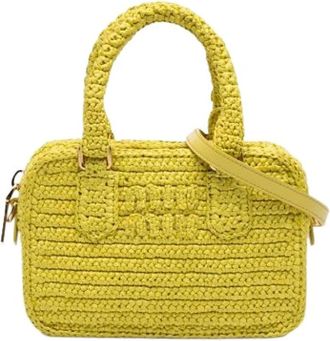 Miu Miu Pre-owned Raffia Satchel - Dames - Vintage Mini Tas - Geel - ONE Size - Leer - Vintage