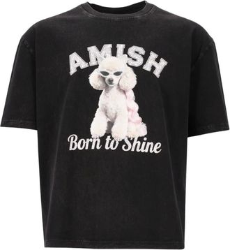 Amish Cropped T-shirt - Dames - Tops - Zwart - Maat: L Katoen