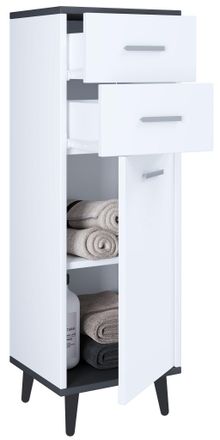 ebuy24 Muebles De Ba&ntilde;o Vcm Midischrank Armario Lateral Dimensiones: Al. 97 X An. 32 X T. 28 Cm 2 Cajones 1 Puerta Giratoria 2 Compartimentos - Landos (blanco