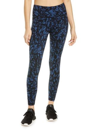 Sweaty Betty Power Pocket Workout Leggings in Blue Leaf Scatter Print at Nordstrom, Size Medium