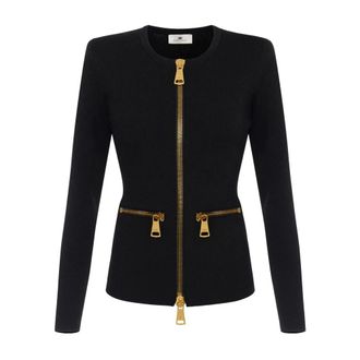 Elisabetta Franchi Gebreid vest met rits - Dames - Truien - Zwart - Maat: M Leer