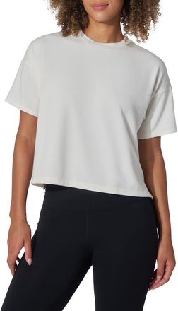 90 Degree by Reflex Peached Jersey Deluxe Boxy Cropped Tee in White Dove/Black at Nordstrom Rack, Size X-Large