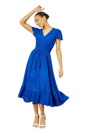 Yumi Button Detail Midi Dress in Blue at Nordstrom, Size 10