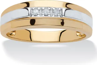 Palm Beach Jewelry Mens Diamond Accent Two-Tone Band in 18k Yellow Gold-Plated