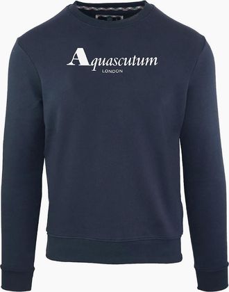 Aquascutum Mens Crew Neck Ribbed Collar Long Sleeve Sweatshirt - Navy - Size: 2X large