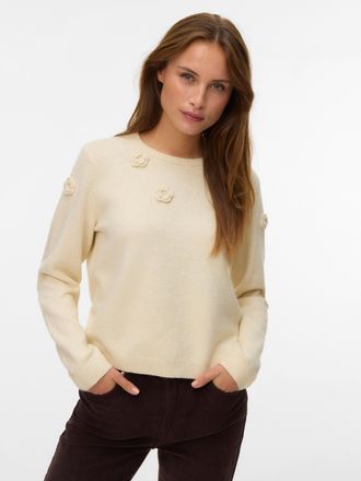 Vero Moda Rundhalspullover VERO MODA VMROSE LS O-NECK PULLOVER BOO, Damen, Gr. XS, beige (birch detail:melange), Strick, Obermaterial: 97% Polyester, 3% Elastha