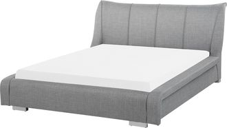 Beliani Marco De Cama Tapizado Gris 140 X 200 Cm Con Somier De Listones Y Cabecero Tapizado Nantes
