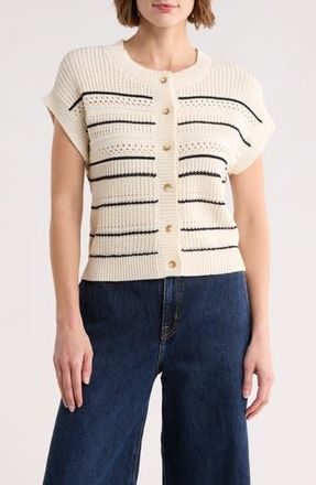 Blu Pepper Stripe Knit Button Front Top in Cream at Nordstrom Rack, Size Medium