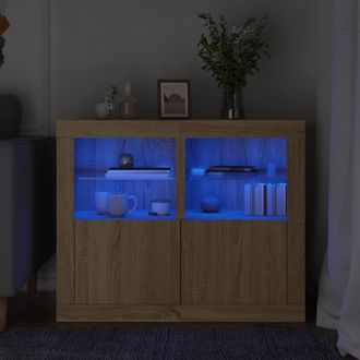 Berkfield Home Side Cabinets with LED Lights 2 pcs Sonoma Oak Engineered Wood in Brown