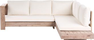 Beliani Conjunto Esquinero De Exterior Derecho Sof&aacute; Y Mesa Auxiliar De Madera De Acacia Certificada Blanco Crema Marettimo