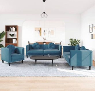 vidaXL Vidaxl - Juego De Sof&aacute;s Con Cojines 3 Piezas Terciopelo Azul