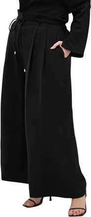 City Chic Shania Tie Waist Wide Leg Pants in Black at Nordstrom, Size 22W