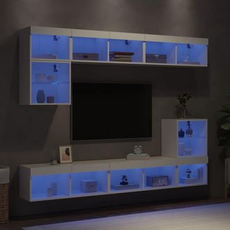 vidaXL Vidaxl - Muebles De Tv De Pared Con Led 8 Pzas Madera Ingenier&iacute;a Blanco