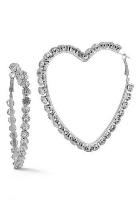 Sphera Milano Crystal Heart Hoop Earrings in Silver at Nordstrom Rack