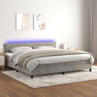 vidaXL Vidaxl - Cama Box Spring Colch&oacute;n Y Led Terciopelo Gris Claro 200x200 Cm