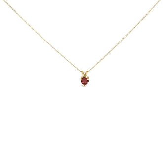 House of Brilliance 14K Yellow Gold 5X5 MM Heart Shaped Red Garnet Solitaire Pendant Necklace