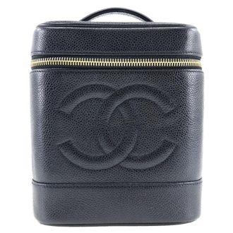 Chanel Vintage Timeless Cosmetic Case Caviar Black Leather Handbag (Pre-Owned)